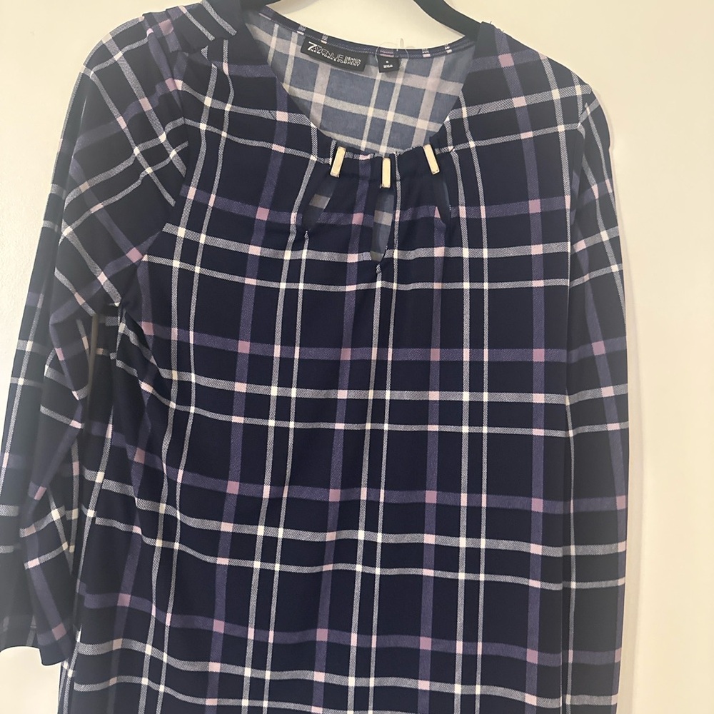 7th Avenue NY&Co Plaid Work Blouse Navy Purple Size S